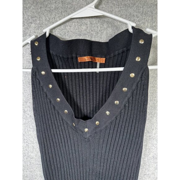 Vintage Y2K Bellidini Large Womens Tank Top Black Sleeveless Ribbed Beaded VNeck - Picture 6 of 9